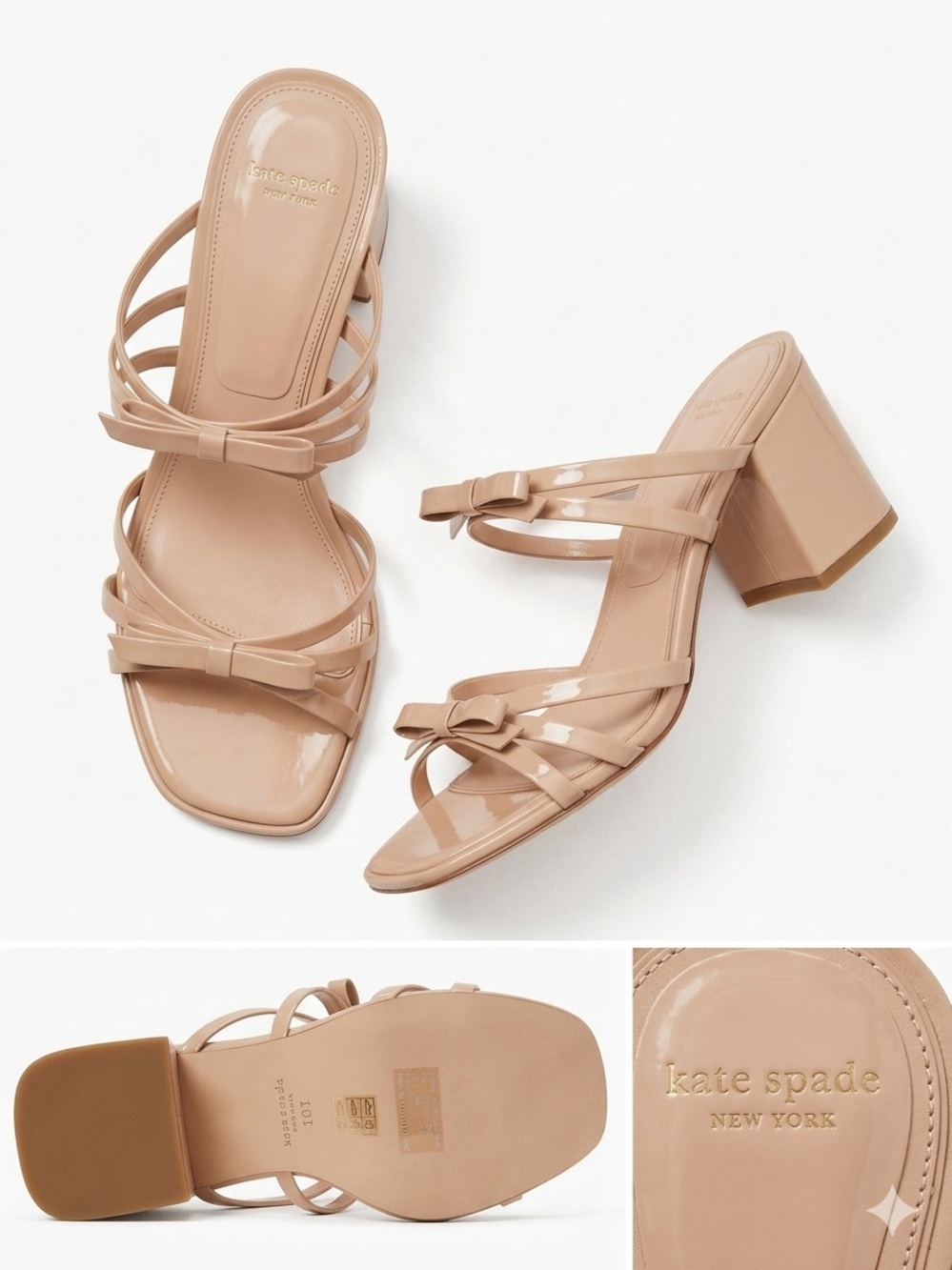 Kate Spade New York Carolina Beige Patent Leather Bow Sandals Size 10B